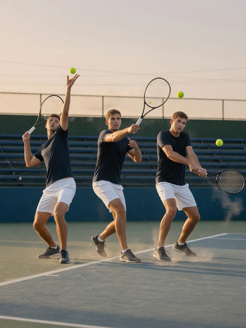 Tennis Vorhand, Rückhand und Aufschlag, Biomechanik, Griff, Fußarbeit, Spin, Positionsspiel
