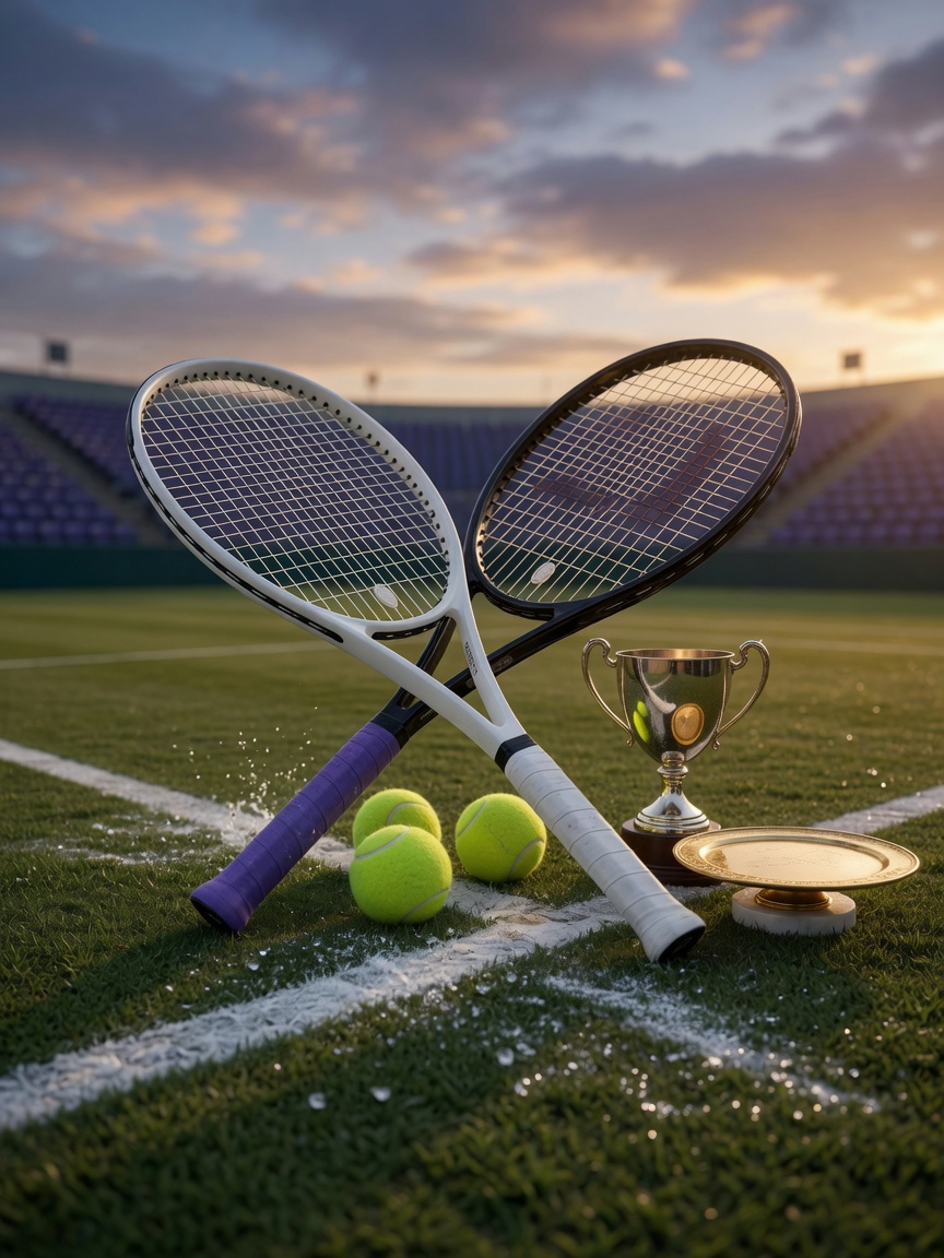 Photographic still life symbolizing greatest tennis legends, referencing Federer and Serena Williams